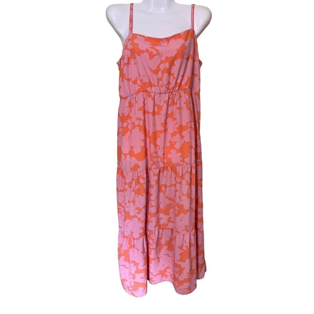 Sanctuary Womens Floral Pink & Orange Babydoll Maxi Dress Large Beachy Resort Va